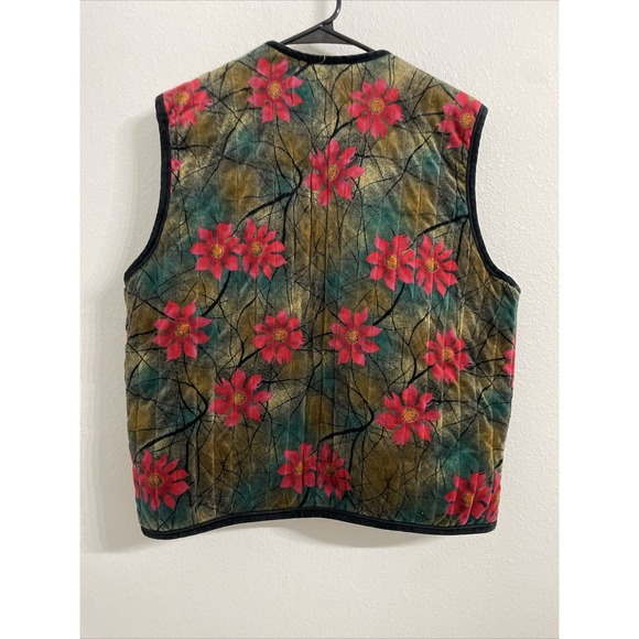 Hansaim Women's Velvet Vest Floral Button Front Lined - Picture 3 of 5